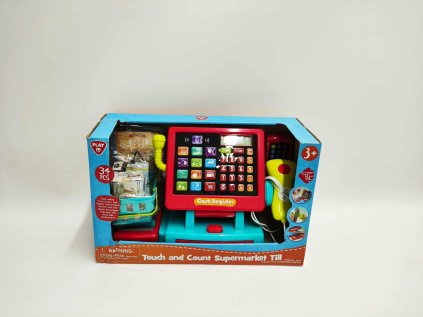 Pokladna dotyková s doplňky plast na baterie se zvukem v krabici 35x22x15cm