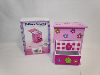 Skříňka šperkovnice růžová 2 zásuvky,dřevo 12,2x8,16x8,7cm v krabici
