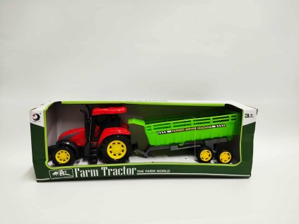 Traktor na setrvačník s vlekem 35cm plast v krabici