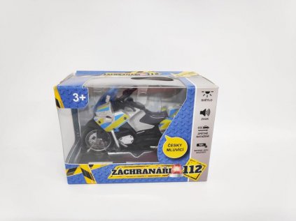 Motorka policejní 12cm kov/plast česky mluvící na zpětné nat. se světlem v krabičce
