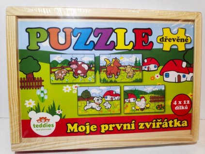 Puzzle dřevěné Moje první zvířátka 4x12 dílků 20x14x3,5cm
