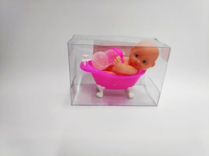 Miminko ve vaničce guma/plast s lahvičkou 10cm v plastové krabičce 13x9x6,5cm