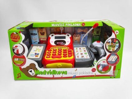 Pokladna medvídkova česky mluvící dig. 36cm s doplňky se světlem, zvukem v krabici