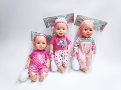 Panenka/miminko 31cm pijící a čůrající pevné tělo s lahvičkou 3 barvy