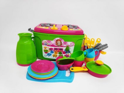 Sada nádobí 36 ks s vařičem plast v plastovém kufříku 25x21x18cm