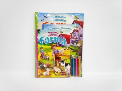 Omalovánky+aktivity Na farmě 4 ks omalovánek +pastelky v sáčku 21x29cm