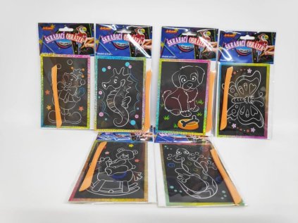 Škrabací obrázek třpytivý barevný 15x10cm, 1ks