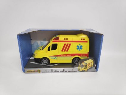 Auto ambulance 20cm na setrvačník se světlem, zvukem plast na baterie v krabici 26x15x12cm