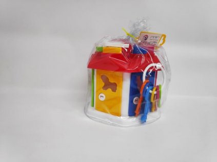 Vkládačka domeček plast s klíči se zvířátky v sáčku 19x20x19cm 12m+