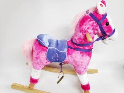Kůň houpací růžovo/bílý plyš na baterie 71cm se zvukem a pohybem