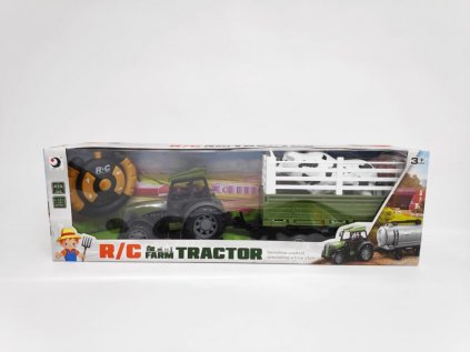 Traktor RC s vlekem 43cm 2,4GHz na dálk. ovl. na baterie 2 druhy plast v krabici 52x17x12c