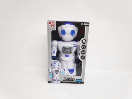 Robot jezdící plast 27cm EN mluvící na baterie se světlem se zvukem v krabici 18x28x11,5cm