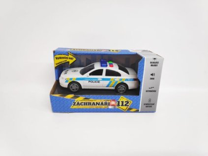 Auto policie 15cm se světlem, zvukem  na setrvačník v krabici 20x11x9cm