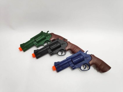 Pistole/revolver plast 17x11cm na baterie se světlem, zvukem 3 barvy