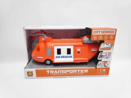 Vrtulník/helikoptéra záchranářský 28cm na setrvačník se světlem, zvukem v krabici 32x19x12cm