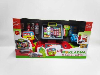 Pokladna velká digitální plast na baterie se světlem, zvukem v krabici 48x25x18cm