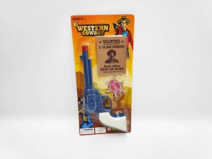 Pistole revolver klapací plast 23x12cm s šerifským odznakem na kartě
