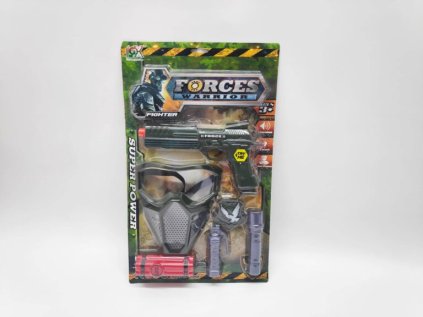 Vojenská sada pistole se světlem, zvukem s doplňky na kartě 26x43x5cm