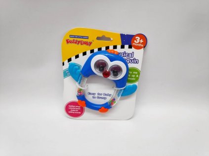 Chrastítko/Kousátko tučňák plast 15x14cm na baterie se světlem zvukem na kartě 3m+