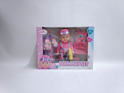 Panenka miminko 28cm pevné tělo s doplňky v krabici 38x29x9cm