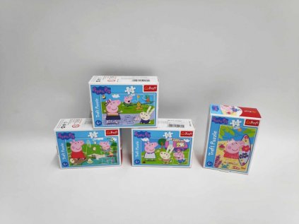 Minipuzzle 54 dílků Šťastný den Prasátka Peppy/Peppa Pig 4 druhy v krabičce 9x6,5x3,5cm