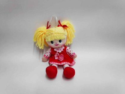 Panenka hadrová /plyš 30 cm v červených šatech 0+