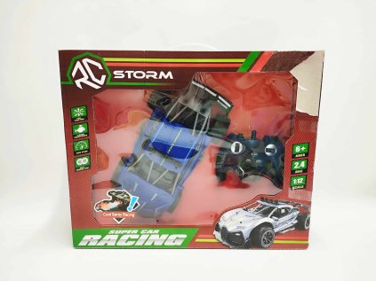 Auto RC závodní vypouštějící páru plast 30cm 2,4GHz na bat. + dobíjecí pack v krabici 43x35x12cm