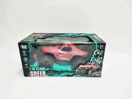 Auto RC buggy terénní červené 23cm plast 27MHz na baterie se světlem v krabici 30x14x16cm