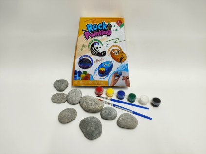 Malování na kameny/oblázky s barvami se štětci v krabičce 14x15,5x4,5cm
