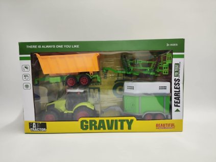 Traktor 19cm na setvačník s vlekem plast 4ks v krabici 45x26x10cm