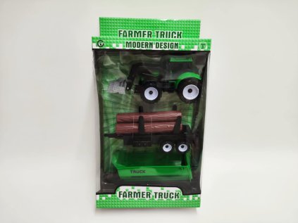 Traktor 17cm s vlekem 2ks plast na volný chod v krabičce 20x34x7,5cm