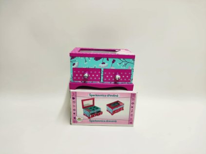 Skříňka šperkovnice Princess 2 zásuvky odklápěcí vrch  dřevo 18x12,5x12cm v krabici