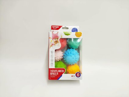 Sada míčků 6ks s texturou gumové 6-8cm v krabici 15x24x8cm 6m+