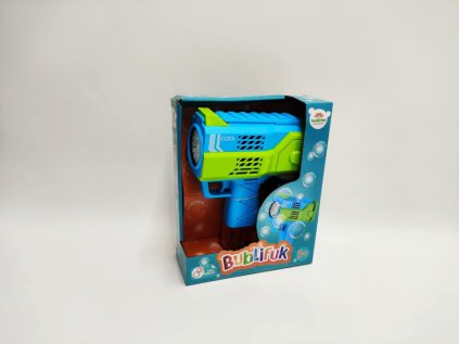 Bublifuk pistole 16 cm s náplní ,na baterie v krabičce 18x23x8cm