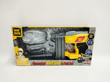 Pistole na hřebíky/Nastřelovací pistole plast 21x18cm s doplňky na baterie se zvukem, světlem v krabici