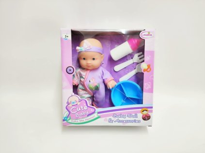 Panenka miminko 20cm pevné tělo s doplňky v krabici 23x24x8cm