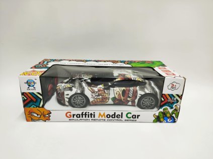 Auto závodní RC graffiti plast 23cm 27MHz na dálk. ovl. na baterie se světlem v krab. 29x9x13cm