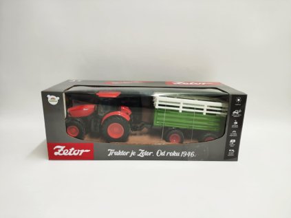 Traktor Zetor RC s vlekem plast 42cm 2,4GHz dobíjecí pack + baterie se zvukem v krabici