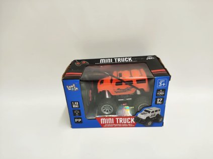 Auto RC mini truck plast 12cm 27MHz na baterie se světlem oranžové v krabici 18x11,5x10cm