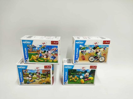 Minipuzzle 54 dílků Mickey Mouse Disney/ Den s přáteli 4 druhy v krabičce 9x6,5x4cm