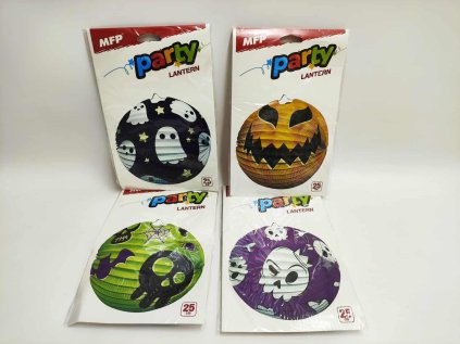Lampion koule Halloween papír průměr 25cm v sáčku (bez hůlky) 4 druhy karneval
