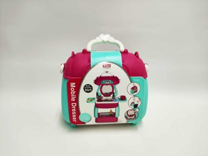 Toaletní/Kosmetický stolek plast s doplňky v plastovém kufříku 21x21x12cm