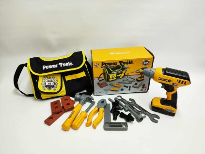 Sada nářadí plast s aku vrtačkou 16x17cm na baterie se zvukem s brašnou v krabici 24x17,5x12cm