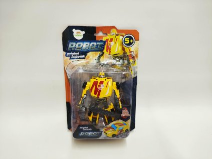 Transformer auto/robot plast 14cm žlutý na kartě 17x26x6cm