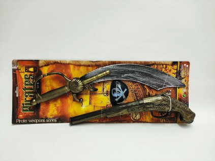 Pirátská sada plast meč/šavle, pistole klapací, kryt na oko na kartě 19x53cm