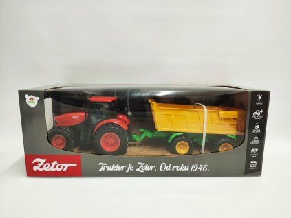 Traktor Zetor RC s valníkem plast 42cm 2,4GHz dobíjecí pack + baterie se zvukem v krabici