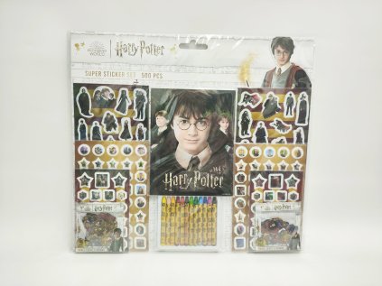 Samolepkový set 500ks Harry Potter s blokem a voskovkami 12ks v sáčku 43x39cm