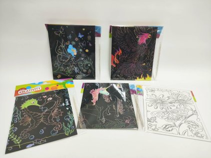 Škrabací obrázek duhový 4 listy 18x14,5cm 4 druhy v sáčku