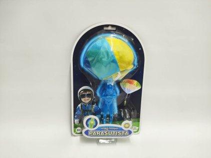 Parašutista figurka s padákem létající svítící látka/plast 12cm na baterie 2 barvy na kartě