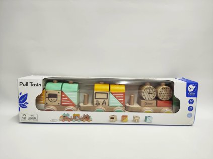 Vlak dřevo tahací 21 dílků v krabici 48x12x8,5cm  12m+